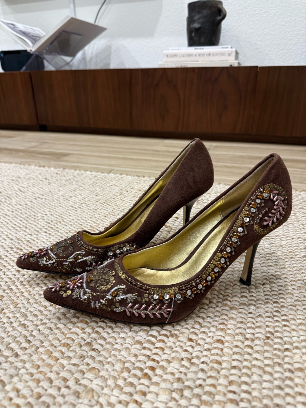 Vintage Y2K Bakers Embellished Suede Pointed Toe Pumps